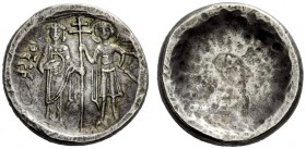 THE BYZANTINE EMPIRE 
 John II Comnenus, August 1118-April 1143, with colleagues from 1119 
 Silver medallion (?) 1118-1143, AR 6.84 g. Iw DECPOTH J...