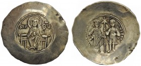 THE BYZANTINE EMPIRE 
 Manuel I, Comnenus 8 April 1143 – 24 September 1180 
 Aspron trachy, Thessalonica 1160-1167 (?), EL 4.30 g. The Virgin, nimba...