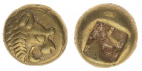 GRIECHEN Lydisches Königreich
Alyattes 605-561 BC

Elektron Hemihekte = 1/12 Stater
Löwenkopf / Incusum
Weidauer 90, 1,16 Gramm, ss/vz