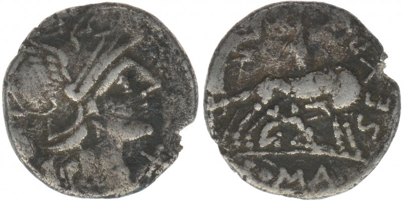ROM Republik Sex.Pompeius Fostlus 133-126 BC

Denar
Romakopf nach rechts / Wölfi...