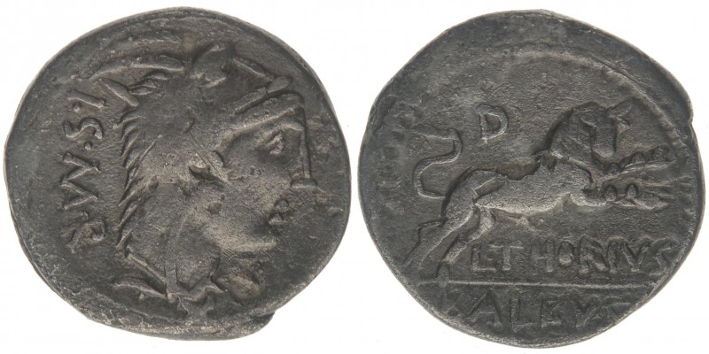 ROM Republik L.Thorius Balbus 104 v.Chr.
Denar

Kopf der Juno Sospita mit Ziegen...