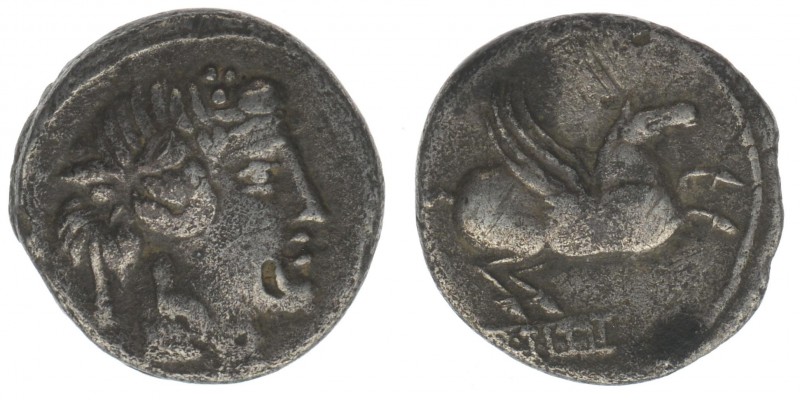 ROM Republik Q. Titius 90-85 BC

Denar
Bacchus / Pegasus
BMC 2225, 3,57 Gramm, s...