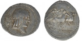 ROM Republik L. Julius Bursio 85 v.Chr.
Denar

Neptun (Dreizack) / Victoria in Biga
L.IVLI.BVRSIO
4,02 Gramm, ss
Sear 268, Cr.352/1a und c