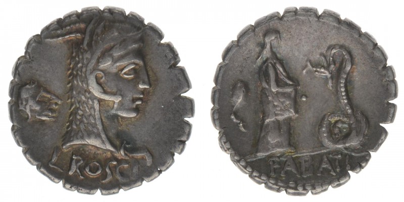 ROM Republik L.Roscius Fabatus 62 BC

Denar 
Kopf der Juno Sospita mit Ziegenfel...
