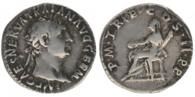 ROM Kaiserzeit Traianus 98-117
Denar
IMP CAES NERVA TRAIAN AVG GERM / PM TR P COS II P P
Concordia nach links sitzend
Kampmann 27.45.2, 3,40 Gramm, ss