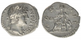ROM Kaiserzeit Hadrianus 117-138
Denar

HADRIANVS AVGVSTVS / COS III
Abundantia nach links sitzend
RIC 170, 3,36 Gramm, ss+