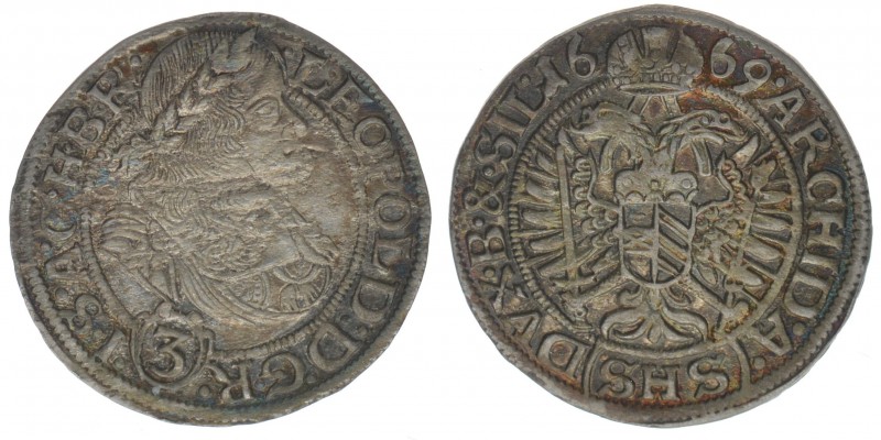 RDR Österreich Habsburg Kaiser Leopold I. 

3 Kreuzer 1669 SHS Breslau
1,65 Gram...