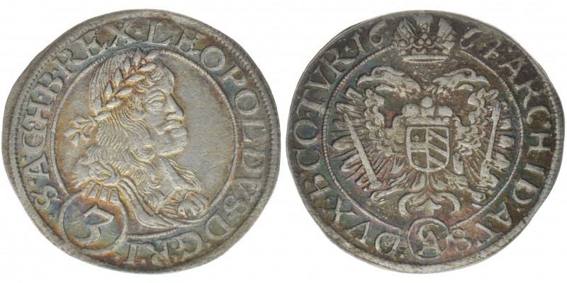 RDR Österreich Habsburg Kaiser Leopold I. 

3 Kreuzer 1664 Wien 
Her.1346, 1,72 ...