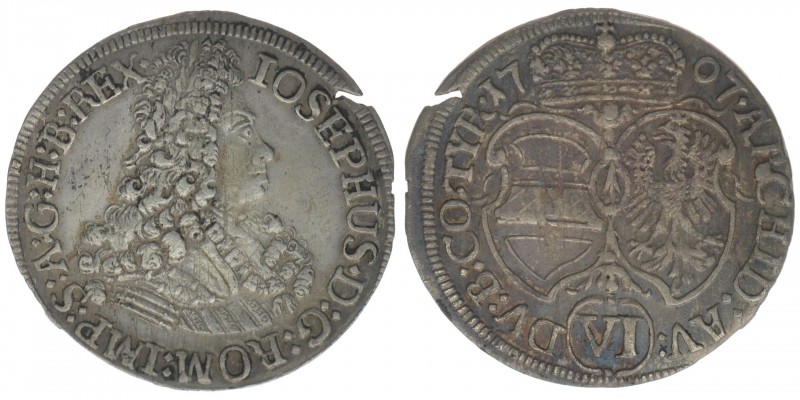 RDR Österreich Habsburg Kaiser Joseph I.

6 Kreuzer 1707
2,31 Gramm, ss Randeinr...