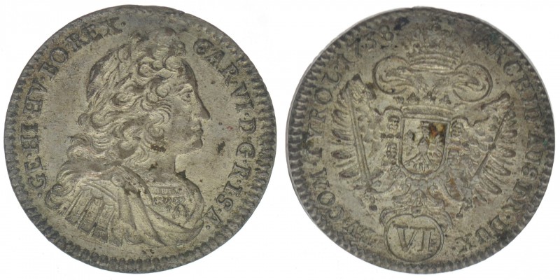 RDR Österreich Habsburg Kaiser Karl VI.

6 Kreuzer 1738
3.28 Gramm, ss/vz