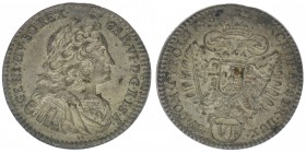 RDR Österreich Habsburg Kaiser Karl VI.

6 Kreuzer 1738
3.28 Gramm, ss/vz