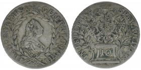 RDR Österreich Habsburg Kaiser Franz I. Stephan 

10 Kreuzer 1763 PR
3,77 Gramm, ss