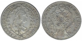 RDR Österreich Habsburg Kaiser Franz I. Stephan
20 Kreuzer 1765 BN/SK-PD
6.61 Gramm, -vz