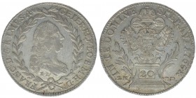 RDR Österreich Habsburg Kaiser Franz I. Stephan
20 Kreuzer 1765 BL/SK-PD posthum
minimal justiert, 6.63 Gramm , vz