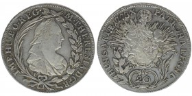 RDR Österreich Habsburg Maria Theresia 1740-1780

20 Kreuzer 1773B, E.v.M.-D
6,61 Gramm, ss+