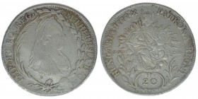RDR Österreich Habsburg Maria Theresia 1740-1780

20 Kreuzer 1777 B, S.K-P.D
6,59 Gramm, ss+