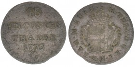 RDR Österreich Habsburg Maria Theresia 1740-1780

1/48 Taler 1773 G Günzburg Burgau
1,17 Gramm, ss