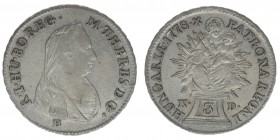 RDR Österreich Habsburg Maria Theresia 1740-1780
3 Kreuzer 1778 B K-D
Kremnitz sehr selten
Eypeltauer 314
1,66 Gramm ss