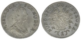 RDR Österreich/Habsburg Maria Theresia 1740-1780
1 Kreuzer 1758 KB Kremnitz
Herinek 1491
0,78 Gramm ss