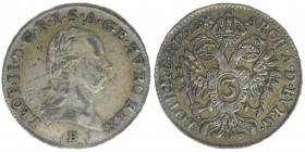 RDR Österreich Habsburg Kaiser Leopold II.
3 Kreuzer 1792 B
1.68 Gramm, sehr selten, ss, kleine Kratzer