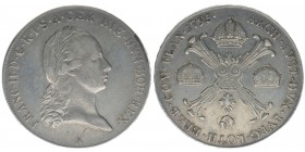 RDR Österreich Habsburg Kaiser Franz II.

Kronentaler 1795 A
29.60 Gramm, -vz