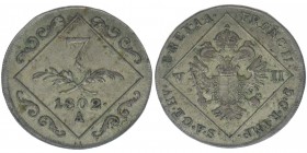 RDR Österreich Habsburg Kaiser Franz II.
7 Kreuzer 1802 A
4.33 Gramm, vz