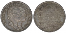 KAISERTUM ÖSTERREICH Kaiser Franz I. und Ferdinand V.

Krönungsjeton 1830 auf die ungarische Krönung in Pressburg

3,27 Gramm, vz