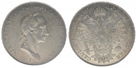 KAISERTUM ÖSTERREICH Kaiser Franz I.
Taler 1826 A
Frühwald 186, 28,07 Gramm, vz/stfr justiert
