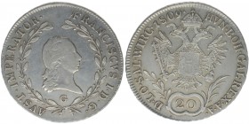 KAISERTUM ÖSTERREICH Kaiser Franz I.
20 Kreuzer 1809 G

-vz
Silber
6.61g