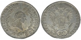 KAISERTUM ÖSTERREICH Kaiser Franz I.
20 Kreuzer 1815 A
6.70 Gramm, vz/stfr