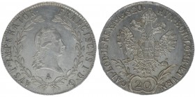 KAISERTUM ÖSTERREICH Kaiser Franz II.
20 Kreuzer 1820 A
6.66 Gramm, vz/stfr