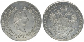 KAISERTUM ÖSTERREICH Kaiser Franz I.
20 Kreuzer 1830 C
6.66 Gramm, -stfr