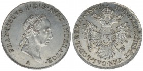 KAISERTUM ÖSTERREICH Kaiser Franz I.
3 Kreuzer 1826 A

stfr
Silber
1.62g
