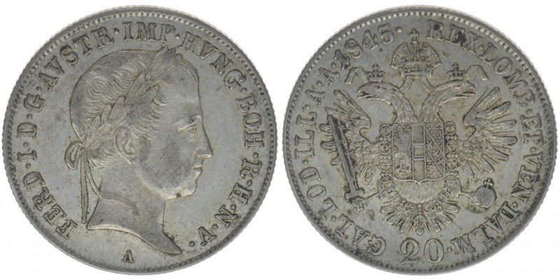 KAISERTUM ÖSTERREICH Kaiser Ferdinand I.
20 Kreuzer 1845 A
6,68 Gramm, -vz