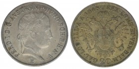 KAISERTUM ÖSTERREICH Kaiser Ferdinand I.

20 Kreuzer 1848 E
6,73 Gramm, ss++ justiert