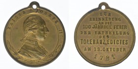 KAISERTUM ÖSTERREICH Kaiser Franz Joseph I.. 

Medaille 1881 100 Jahre Toleranzedikt unter Joseph I.
Messing, 30mm, 11,10 Gramm, vz++