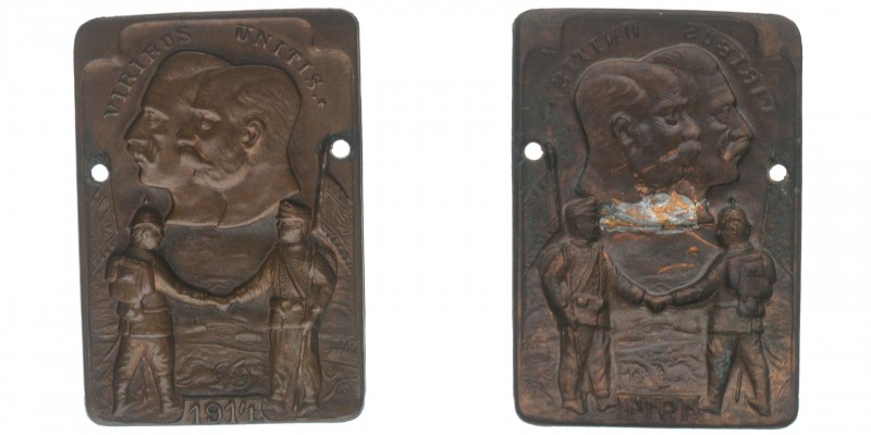 KAISERTUM ÖSTERREICH Kaiser Franz Joseph I. und Kaiser Wilhelm
Plakette 1914
VIR...