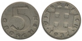 ÖSTERREICH 1. REPUBLIK 5 Groschen 1937
3,02 Gramm, ss++