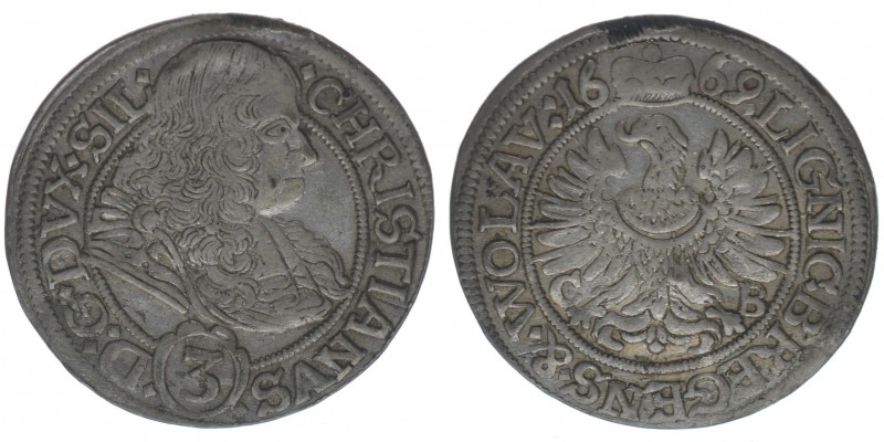 RDR Christian 1664-1672 alleiniger Herzog von Liegnitz-Brieg

3 Kreuzer 1669
1,7...