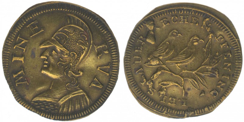 Nürnberg Rechenpfennig ohne Jahr 
MINERVA von Lauer
Messing, 1.19 Gramm, ss/vz