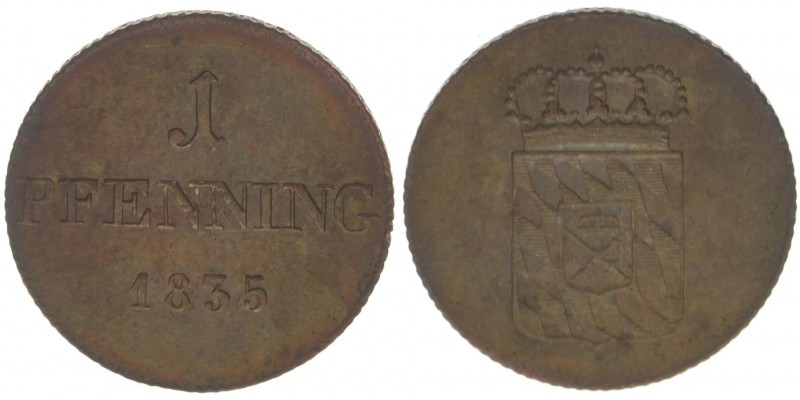 BAYERN 1 Pfennig 1835
AKS 93, 1.31 Gramm, vz+
vgl. Auktion Grün 61,1867 $ 464,00...