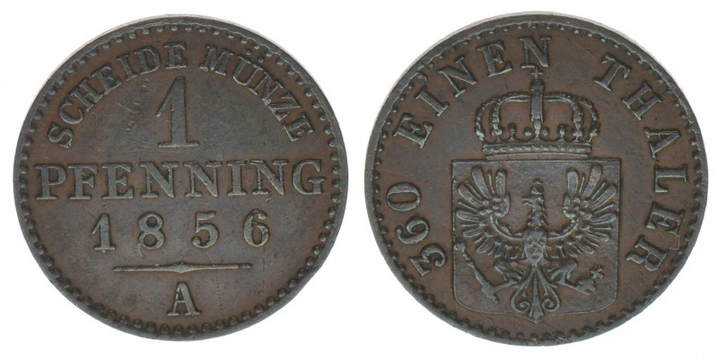 PREUSSEN Friedrich Wilhelm IV. 1840-1861
1 Pfennig 1856 A
AKS 92 1,42 Gramm ss/v...