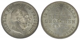PREUSSEN Wilhelm I. 1861-1888
2 1/2 Silbergroschen 1872 A
AKS 102
3,13 Gramm vz/stfr