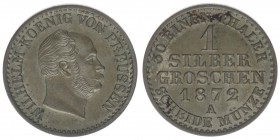 PREUSSEN Wilhelm I. 1861-1888
1 Silbergroschen 1872 A
AKS 103 2,18 Gramm vz
