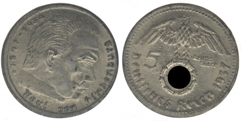 DEUTSCHES DRITTES REICH

5 Reichsmark Spielgeld 1937
Zinn, 0,66 Gramm, vz++, seh...