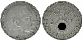 DEUTSCHES REICH

2 Reichsmark 1936 J 
Hindenburg 
sehr selten, 8,02 Gramm, ss
