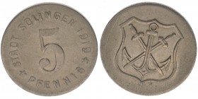 DEUTSCHES REICH Stadt Solingen 
Notgeld 

5 Pfennig 1919
Nickel, 2.59 Gramm, ss