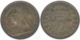 Großbritannien Queen Victoria 1837-1901
3 Pence 189
1.41 Gramm, -vz