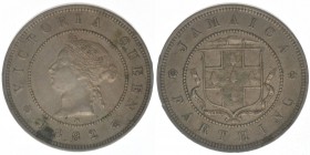 Jamaica Queen Victoria
Farthing 1882
Kahnt/Schön 1, 2,78 Gramm, ss++
Kupfer-Nickel