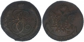 Rußland Katharina II.
5 Kopeken 1792 AM
Kupfer, 43.34 Gramm, vz+